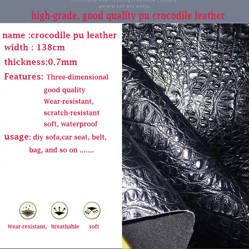 Dobrý 69*50cm1pc Black Faux PU Kožené Textílie Pre automobilový Hrubé Bump Krokodíla Pu Kožené Textílie Diy Vak Materiál Syntetická koža