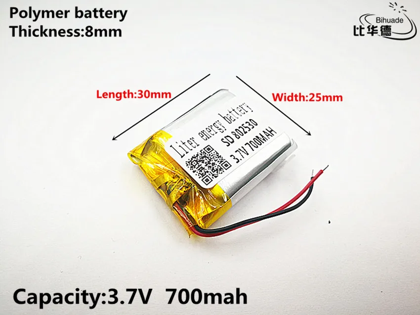 Dobrý Qulity 3,7 V,700mAH,802530 Polymer lithium ion / Li-ion batéria pre HRAČKA,POWER BANKY,GPS,mp3,mp4