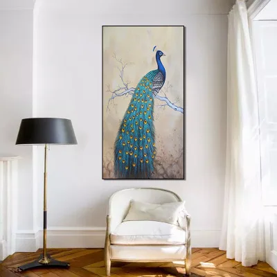 Domov Feng Shui Maľovanie Modrá Páva Micro Sprej Plavidlá, Plátno, Maľovanie obrazov na stenu pre obývacia izba