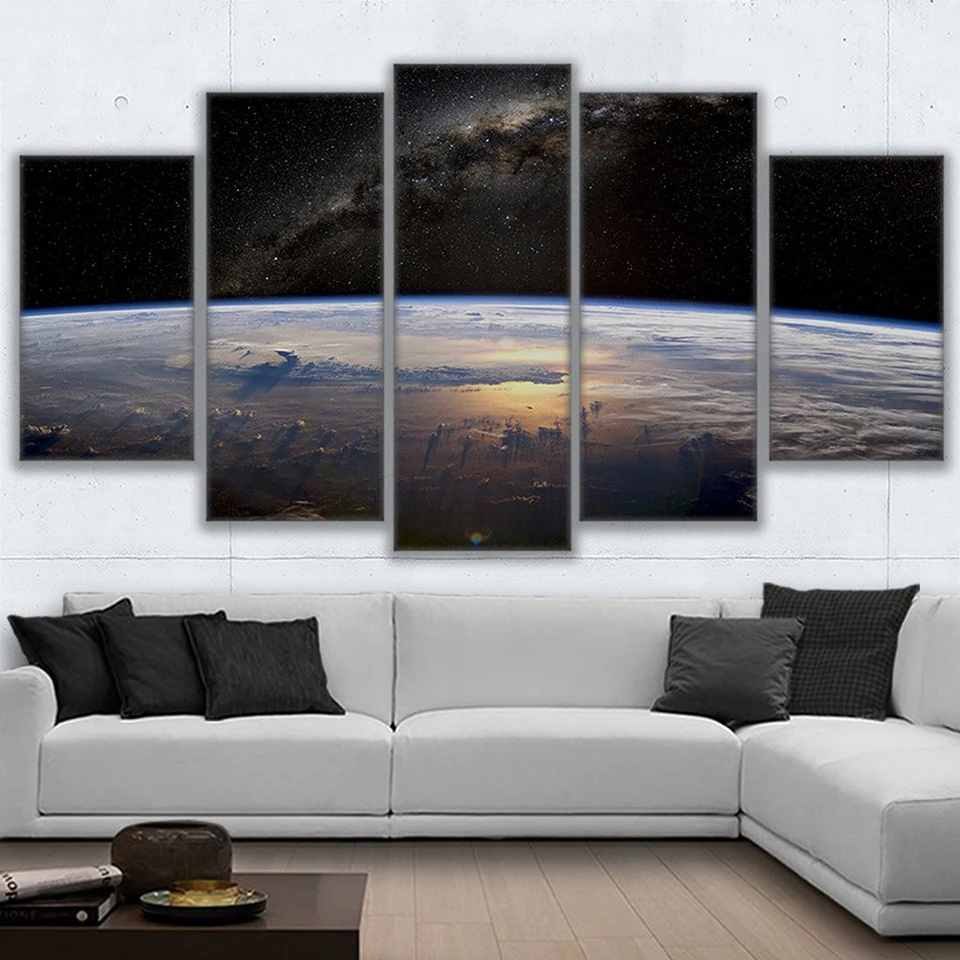 Domáce Dekorácie Plagáty Rám Obývacia Izba 5 Panel Vesmír, Planéta Modulárny Obrázok Wall Art HD Vytlačené Moderná Maľba Na Plátno