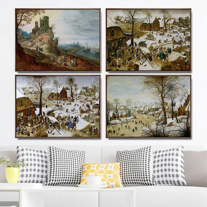 Domáce Dekorácie Umeleckých obrazov na Stenu Plagát, Tlač na Plátne Obrazy Netherlandish Pieter Brueghel Staršieho Snehu scény