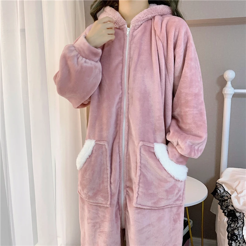 Dospelých Zvierat Kawaii Ružové Pyžamo Sleepwear Žena Pyžamo Anime, Komiksu, Zimné Kombinézy Králik Nightie Kombinézach
