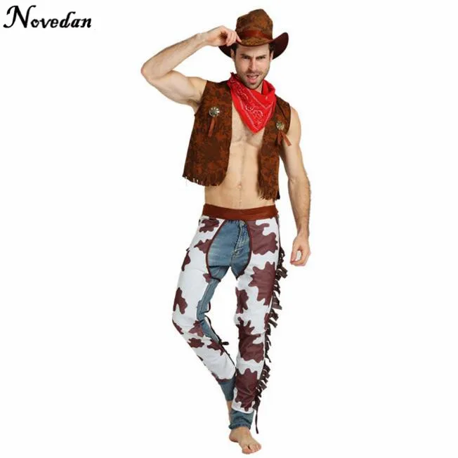 Dospelých Západnej Cowgirl Kostým Kovboj Šaty S Klobúkom, Karneval, Halloween Party Sexy Oblečenie, Cosplay Kostýmy Pre Ženy Muži