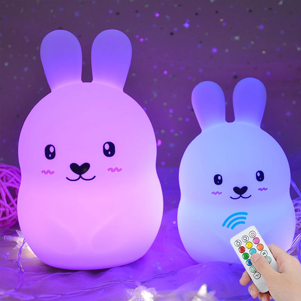 Dotykový Snímač Králik LED Nočné Svetlo Diaľkové Ovládanie 9 Farieb Stmievateľné Časovač USB Nabíjateľné Silikónové Bunny Spálňa, Nočné Lampy