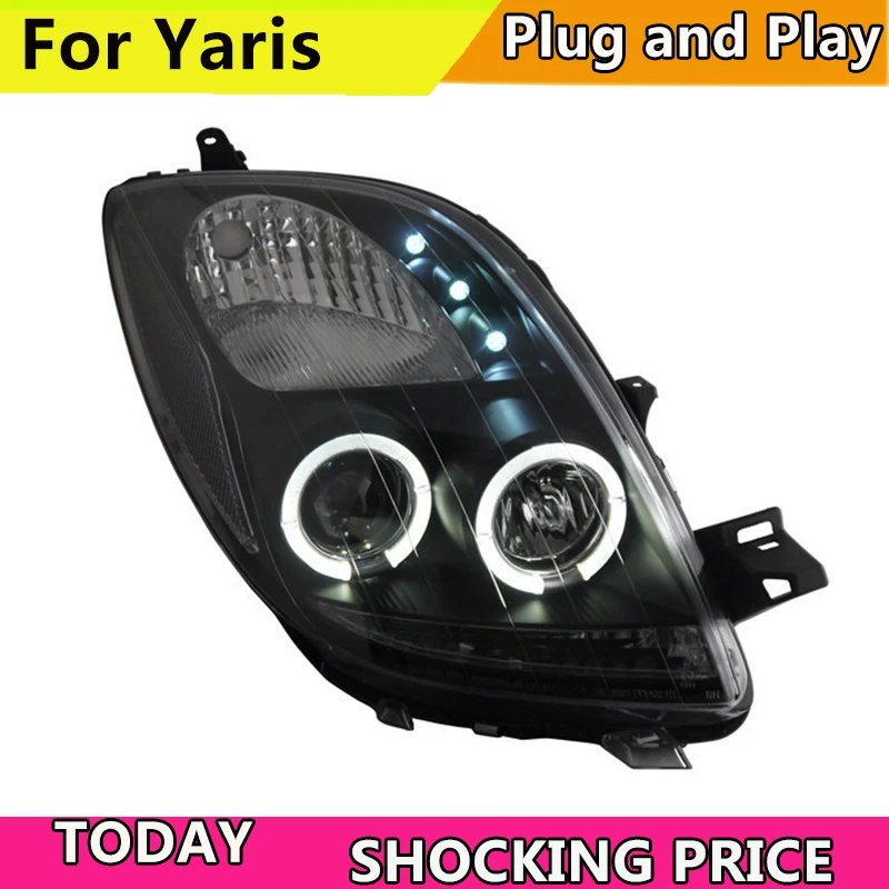 Doxa Auto svetlometu Pre Toyota Yaris LED Angel Eyes vedúci svetlo 2005-2012 rok Čierna Farba yaris Predné svetlomety