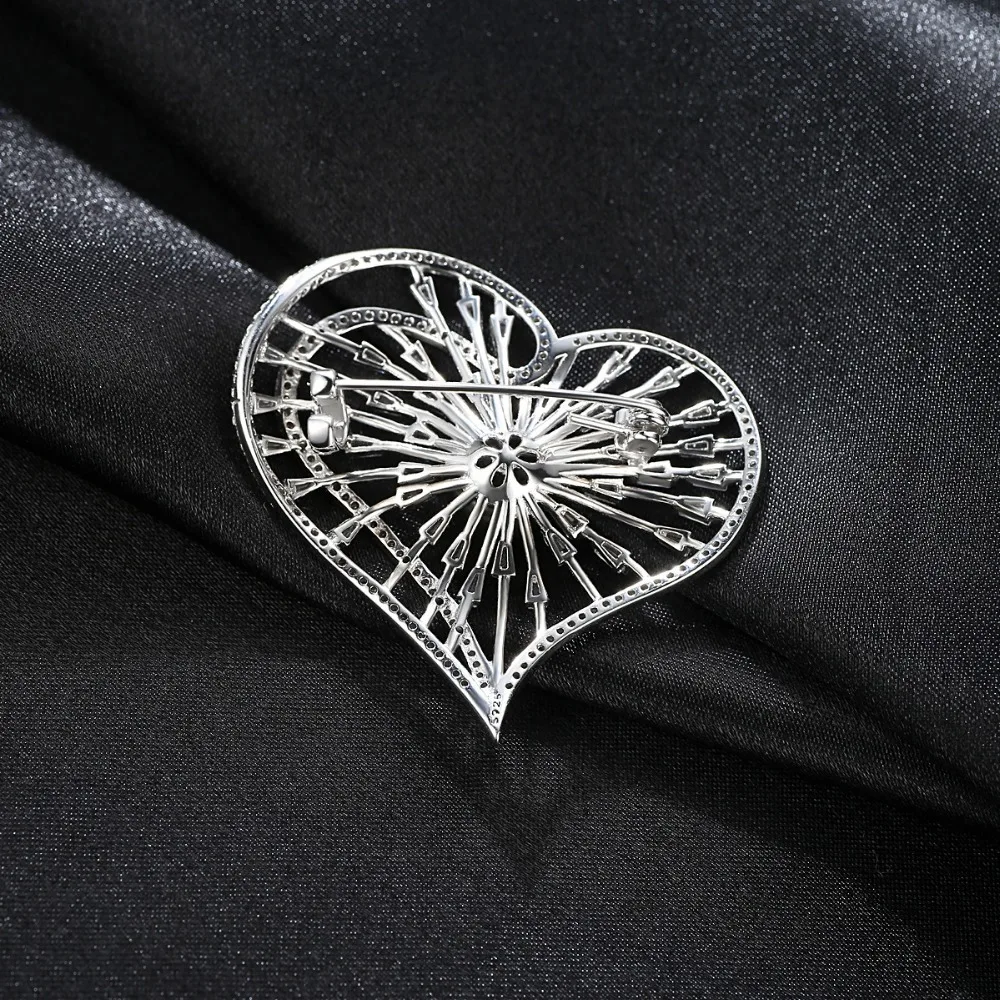 DOYUBO Lady Krásne Srdce Tvar Black Sladkovodné Perly Brošňa Luxusný Dizajn, Pevná Strieborná Cubic Zirconia Brošňa Jemné Šperky VH011