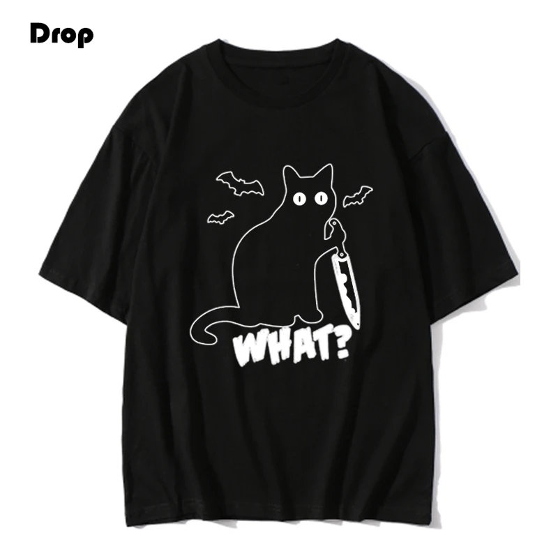 Droped Ramenný bavlna streetwear vtipné, čo cat T shirt príležitostné voľné vtipné mačku unisex tričko mačka tričko muži košele