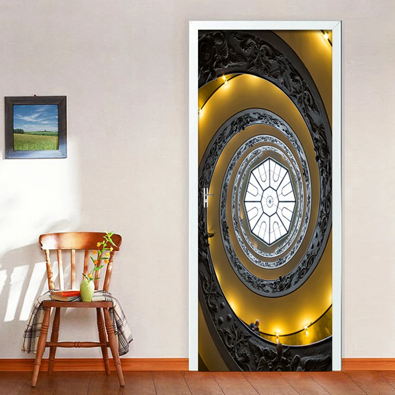 Dvere Nálepky DIY 3D nástenná maľba Na Obývacia Izba, Spálňa Domova Plagát PVC samolepiace Nepremokavé 3D Tvorivé Čierny Vír, Obtisky