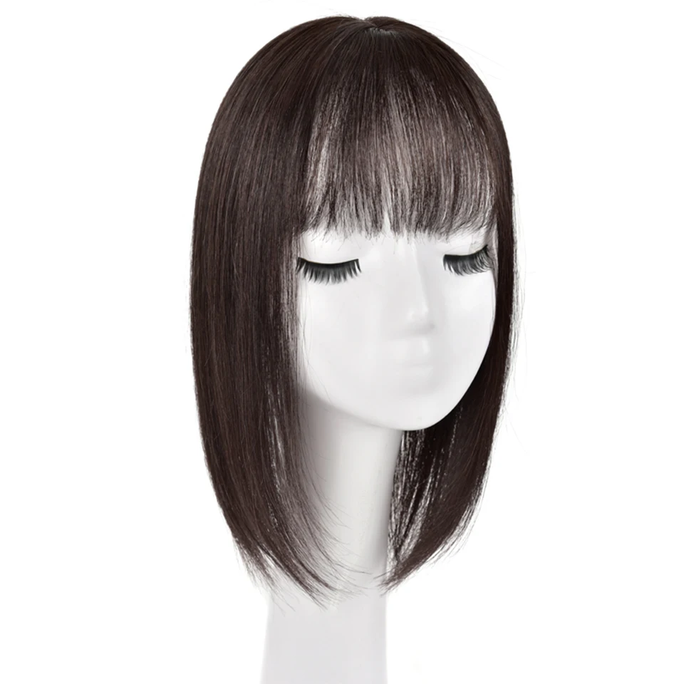 Dámske krátke vlasy prírodné black hand-made 20-30 cm náhradný kus 2 clip-in predlžovanie vlasov, parochne