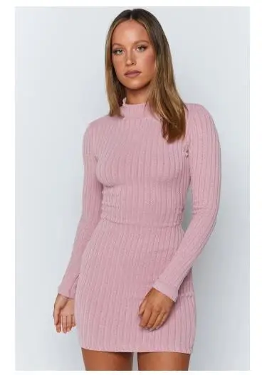 Dámske Sexy Bodycon Mini Šaty, Dlhý Rukáv Posmívati Krku Solid Farba Kábla Pletený Sveter Šaty Šaty Zimné Long-sleeve 2021