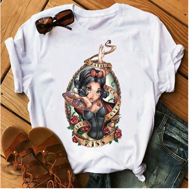 Dámy Harajuku Vytlačené T-shirt Cute Girl Fashion T-shirt Bežné Dámy Top AOWOF Letné Dámske Nové Biele tričko