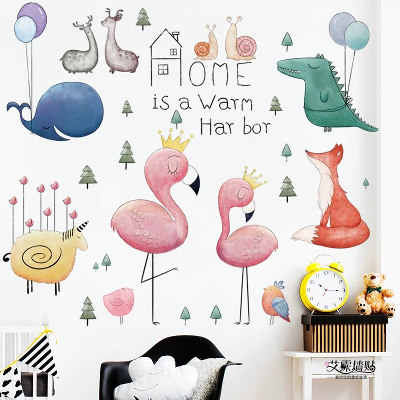 Eco-priateľský Cartoon Zvieratá Flamingo Samolepky na Stenu Spálne, Obývacia izba, detská izba Decor Vymeniteľné Vinyl Stenu Umenie, nástenné Maľby