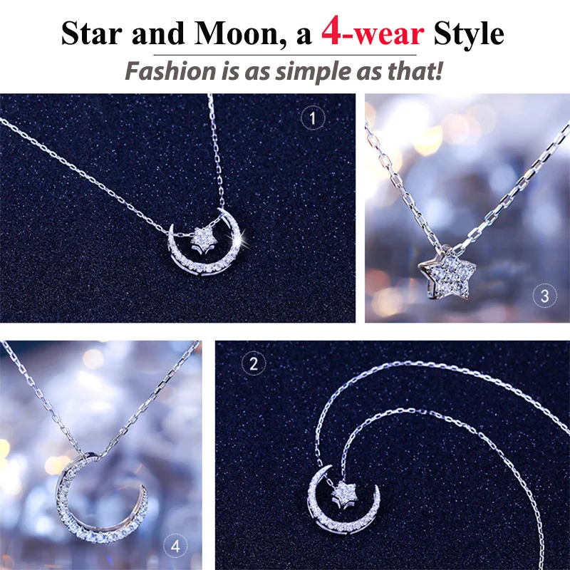 Effie Kráľovná Moon & Star Vyhlásenie Náhrdelníky S925 Sterling Silver Chain Prívesky Nové Módne Šperky Priateľ Najlepší Darček BN06