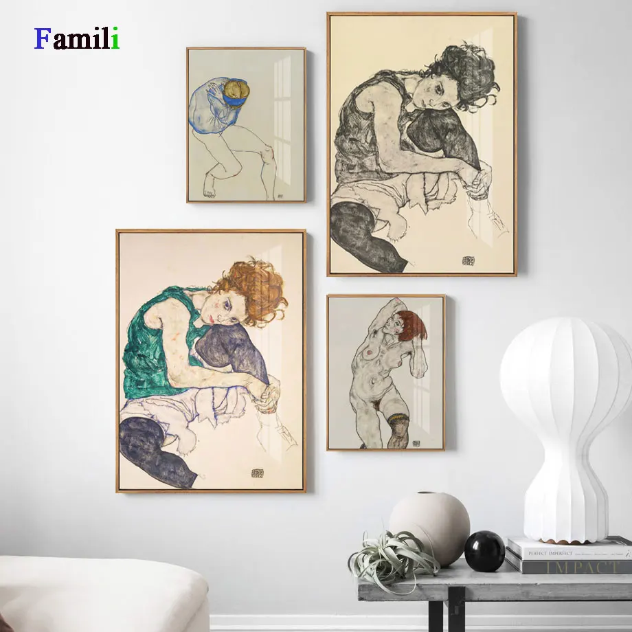 Egon Schiele Farba Tela Vymedzenie Skica Na Plátne Art Print Maľovanie Plagátu Na Stenu Obrázok Pre Obývacia Izba, Home Decor