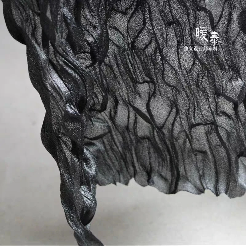Elastického Tylu Textílie, Čierna vlna záhybov DIY Patchwork bazin riche Dekor Nohavice Šaty Návrhára Textílie