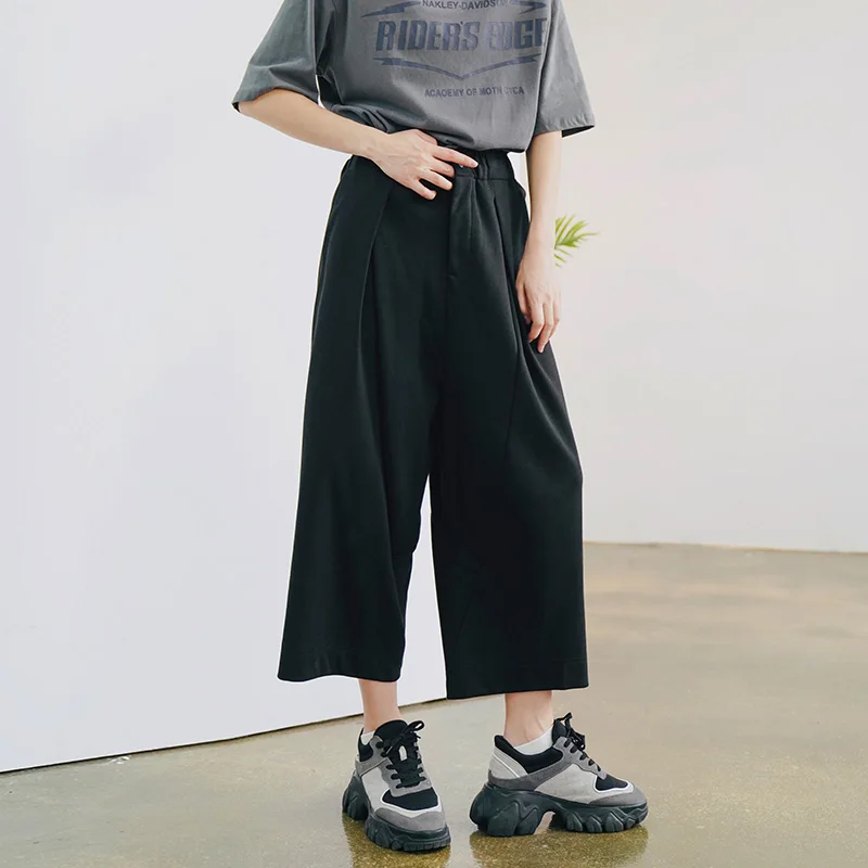 Elastický pás nohavíc ženy nového roku 2020 chun xia black široký-legged nohavice deväť minút nohavice žena voľné black slacks