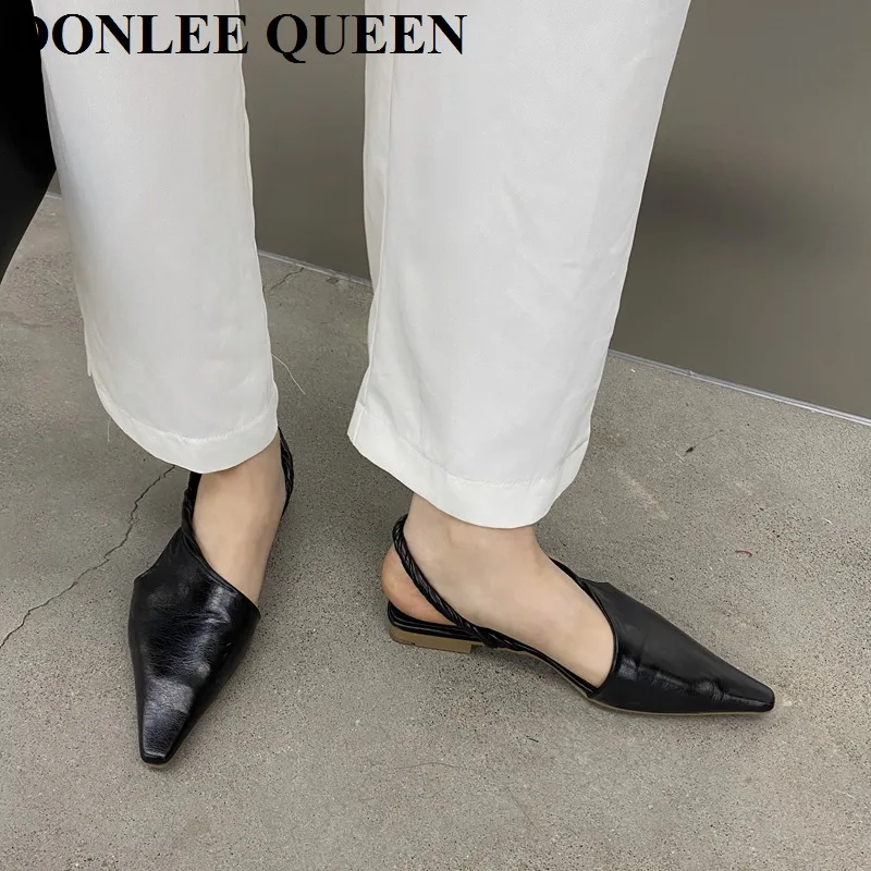 Elegantné Slingback Sandále Ženy Ukázal Prst Ploché Mule Obuv Módnej Značky Skladaný List Strany Úradu Dámy Topánky Zapatillas Muje