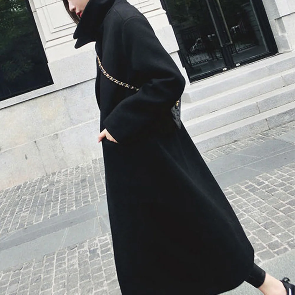 Elegantné Zimné Vlnený Kabát Ženy Zmes Kórejský Štýl Čierne Dlhé Kabáty Vintage Vlna Kabát Nadrozmerná Outwear 2020