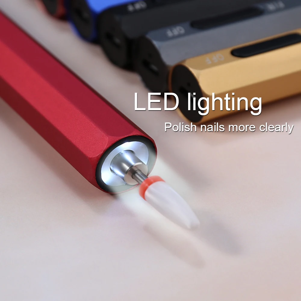 Elektrické Manikúra Vŕtať Pokojnej Slim Nechtov Vŕtací Stroj S LED Svetlo 7 Farieb na Nechty, Vŕtať Pero Frézovanie Fréza Odstránenie Gel Nástroje