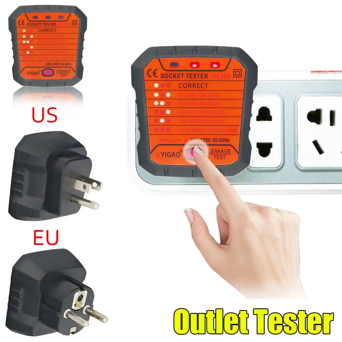 Elektrické Zásuvky Tester Zásuvky Tester UK/EÚ Zástrčku El. prúdu, Polarita Napätie Detektora elektrickej siete Istič Vyhľadávanie