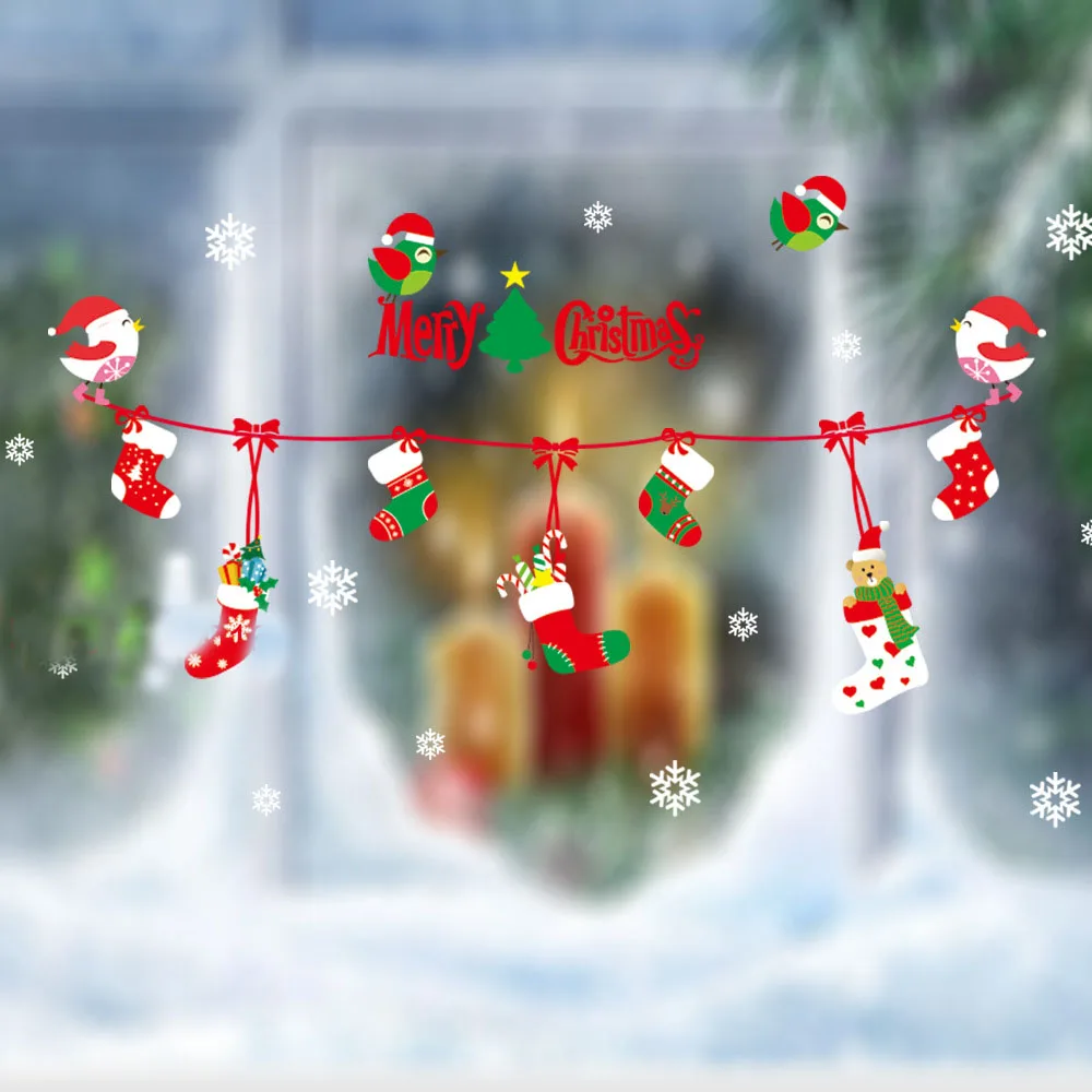 Elektrostatické Vianočný Nové Vianočné Dekorácie Cartoon Sklenené Okno Nálepky Exqiusite Vianočný Dekor