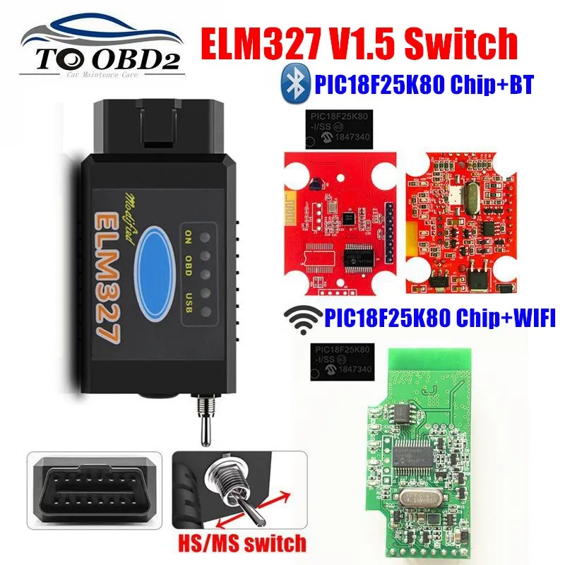 ELM327 V1.5 Prepínač Bluetooth/WIFI s PIC18F25K80 Čip HS-MÔŽE/MS-MÔŽE Pre Ford FORScan ELM 327 1.5 OBD2 Auto Diagnostický Scanner