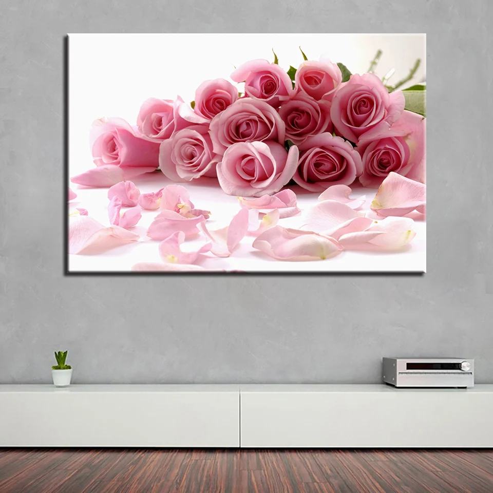 Embelish 1 Ks Veľké Ružové Ruže Kvet Kytice Wall Art Obrázky Pre Obývacia Izba Moderne Plátno Na Maľovanie Domova Plagáty