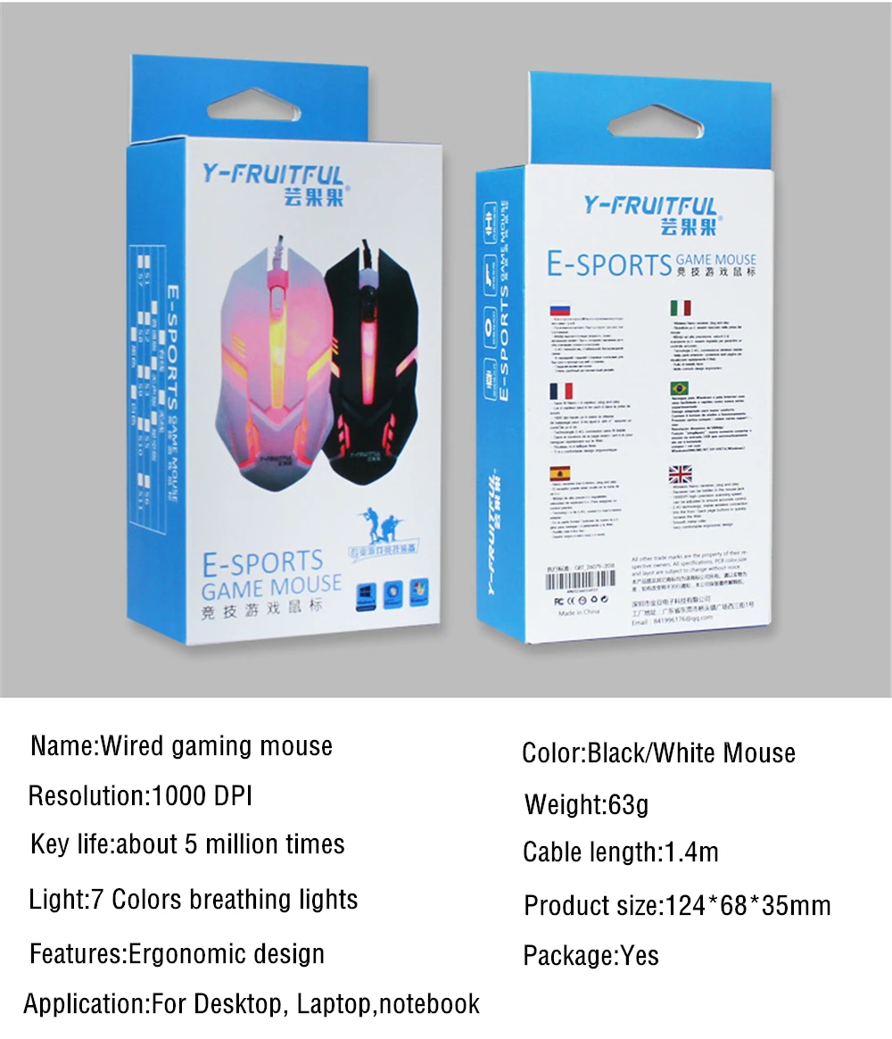 Ergonomické Káblové pripojenie Hernej Myši 7 Farieb LED 2000 DPI USB Počítačová Myš Hráč Myší Tichý Mause S Podsvietením Pre PC, Notebook