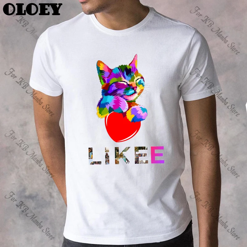 Estetické Likee App Grafické tričko Mužov Dúha Mačka Srdce Likee List Vytlačené tričko LGBT Ullzang Muž T-shirt Streetwear 2020