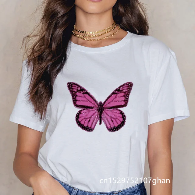 Estetické T Shirt Ženy Harajuku Grafickom Móde Tees Tričko Femmer Motýľ, Biela dámske tričko Nikdy vzdať Tričko
