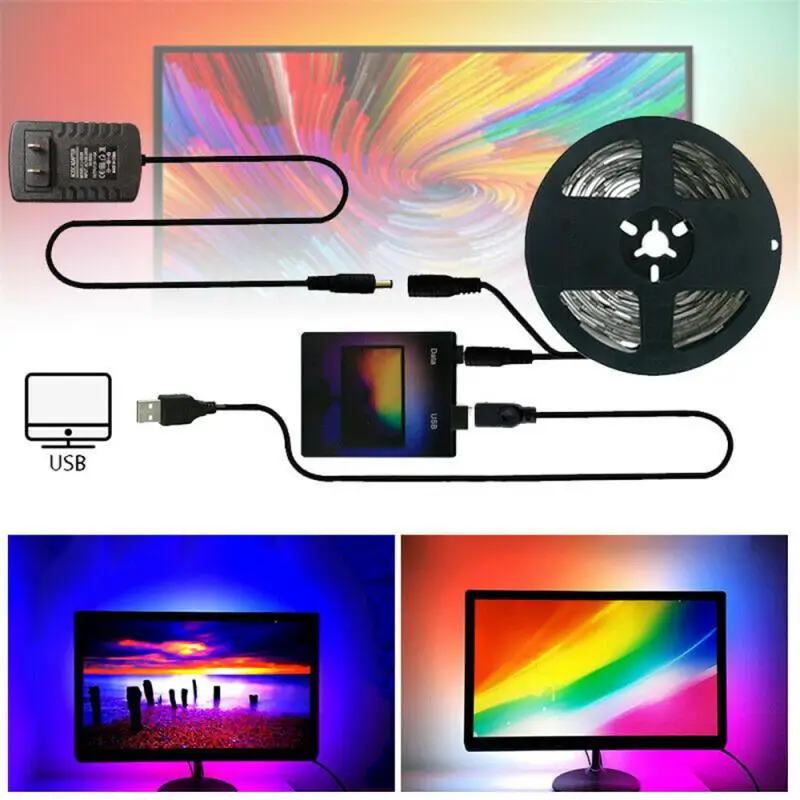 EU/US/UK DIY TV USB WS2812B Podsvietenie LED Pás obrazovka Počítača Fantasy Dekoratívne Svetlo LED Pásy, Osvetlenie, dc svetlo Led