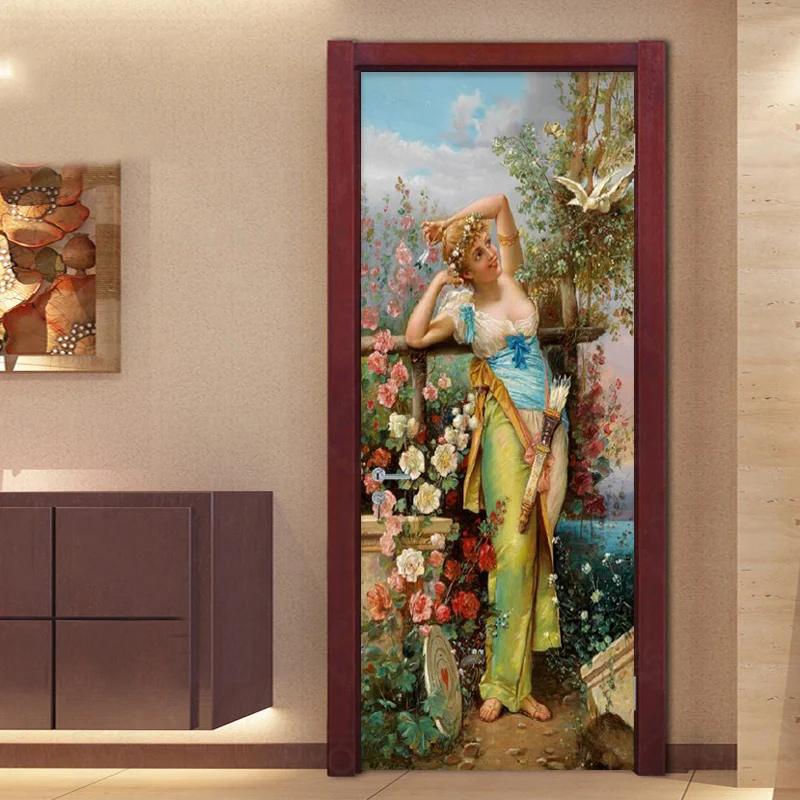 Európskom Štýle Retro Obrázok Olej Maľovanie nástenná maľba Tapety 3D Obývacia Izba Hotel Dvere Spálne Nálepky, PVC Vodotesný 3 D Domova