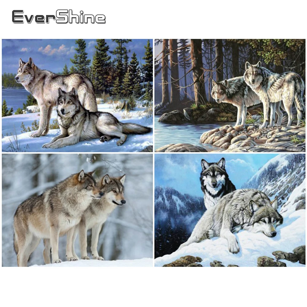 EverShine 5D Diamond Maľovanie Snow Wolf Obraz Kamienkami DIY Diamond Výšivky Úplné Zobrazenie Zvierat Ručné Nástenné Dekor