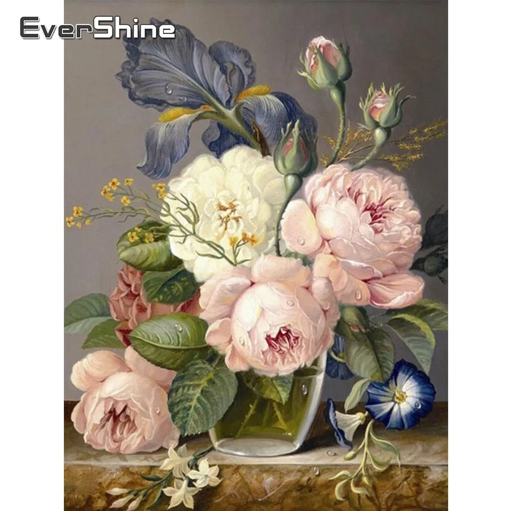 EverShine DIY Diamond Maľby Plné Námestie/kolo Kvety Obraz Kamienkami Diamond Výšivky Pivónia Cross Stitch Stenu Decor