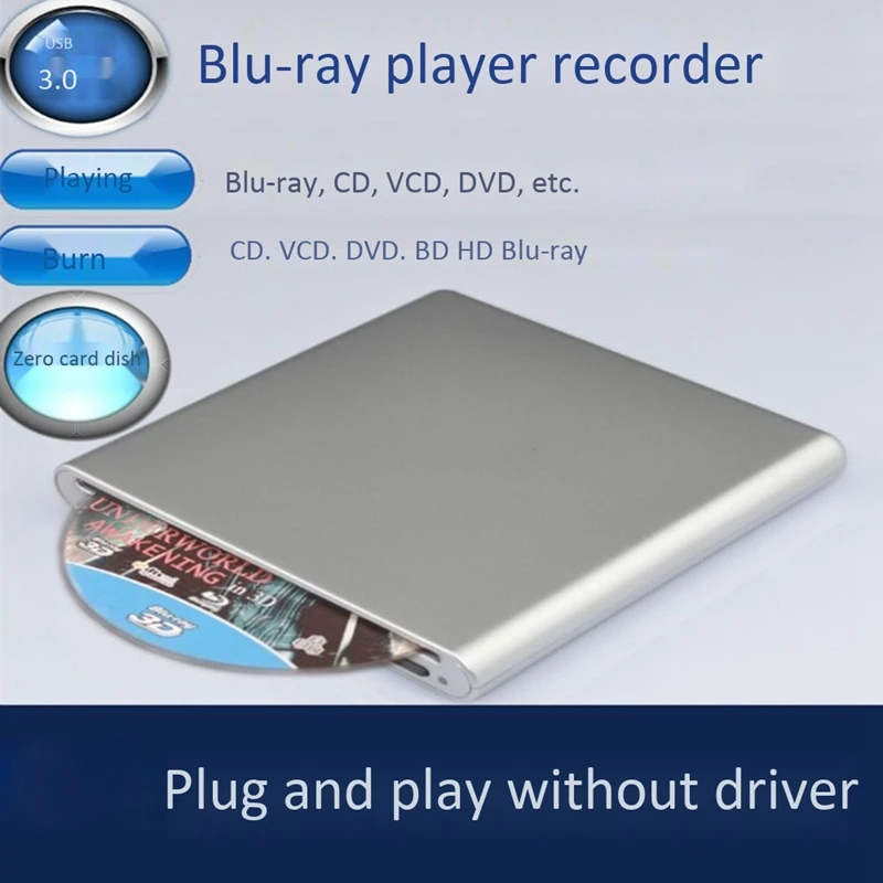 Externý USB Blu Ray Disk Horák 3D USB 3.0 Typ-C Blu Ray BD, CD, DVD Player pre Notebook Ploche Mac OS Windows xP 7 8 10
