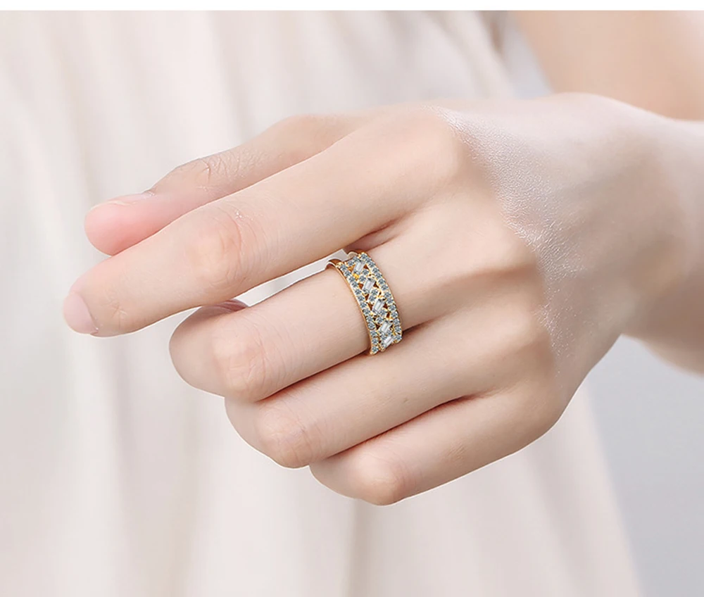 Fanqieliu Putá Svadobné Kapely Crystal 925 Sterling Silver Ring Pre Ženy Nastaviteľné Dvojité Vrstva Krúžky Žena FQL20264