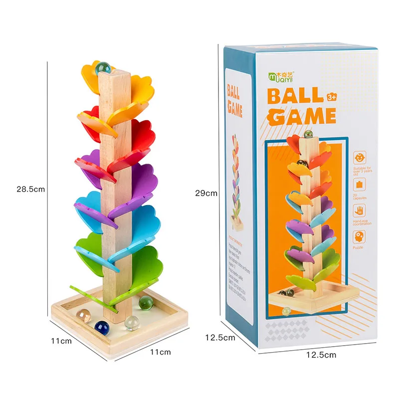 Farebné Strom Mramor Ball Spustiť Skladbu Stavebných Blokov Deti Dreva Hry Hračky Deti Vzdelávania Vzdelávacie DIY Drevené Hračky