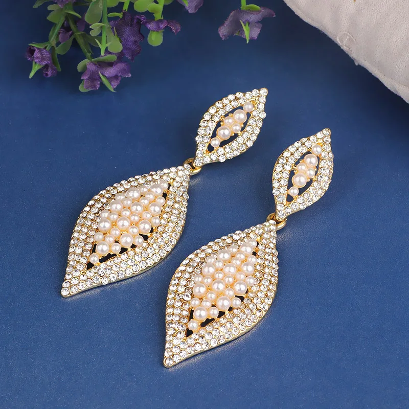 FARLENA Šperky Simulované Pearl Listový Tvar Drop Náušnice, Módne Krištáľové Náušnice pre Ženy, Svadobné