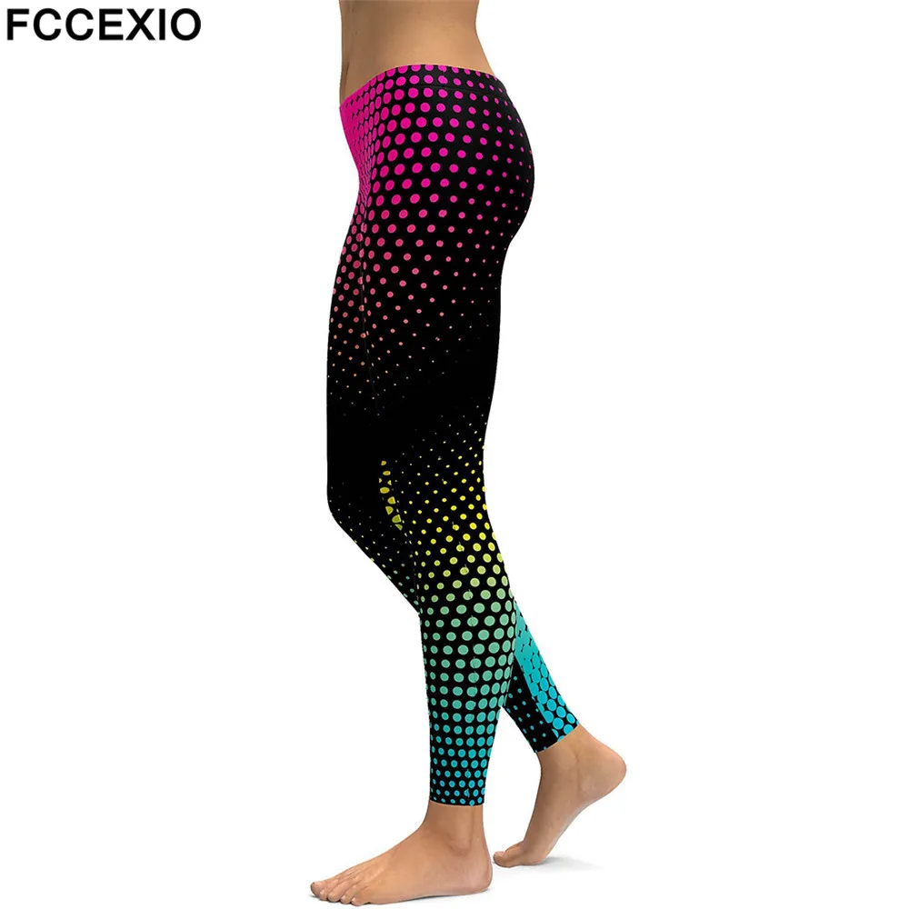 FCCEXIO Nové Cvičenie Legíny Vysoký Pás Fitness Leginy Vlna Bod 3D Vytlačené Leggins Ženské Nohy, Nohavice, Sexy Ženy, Tenké Legíny