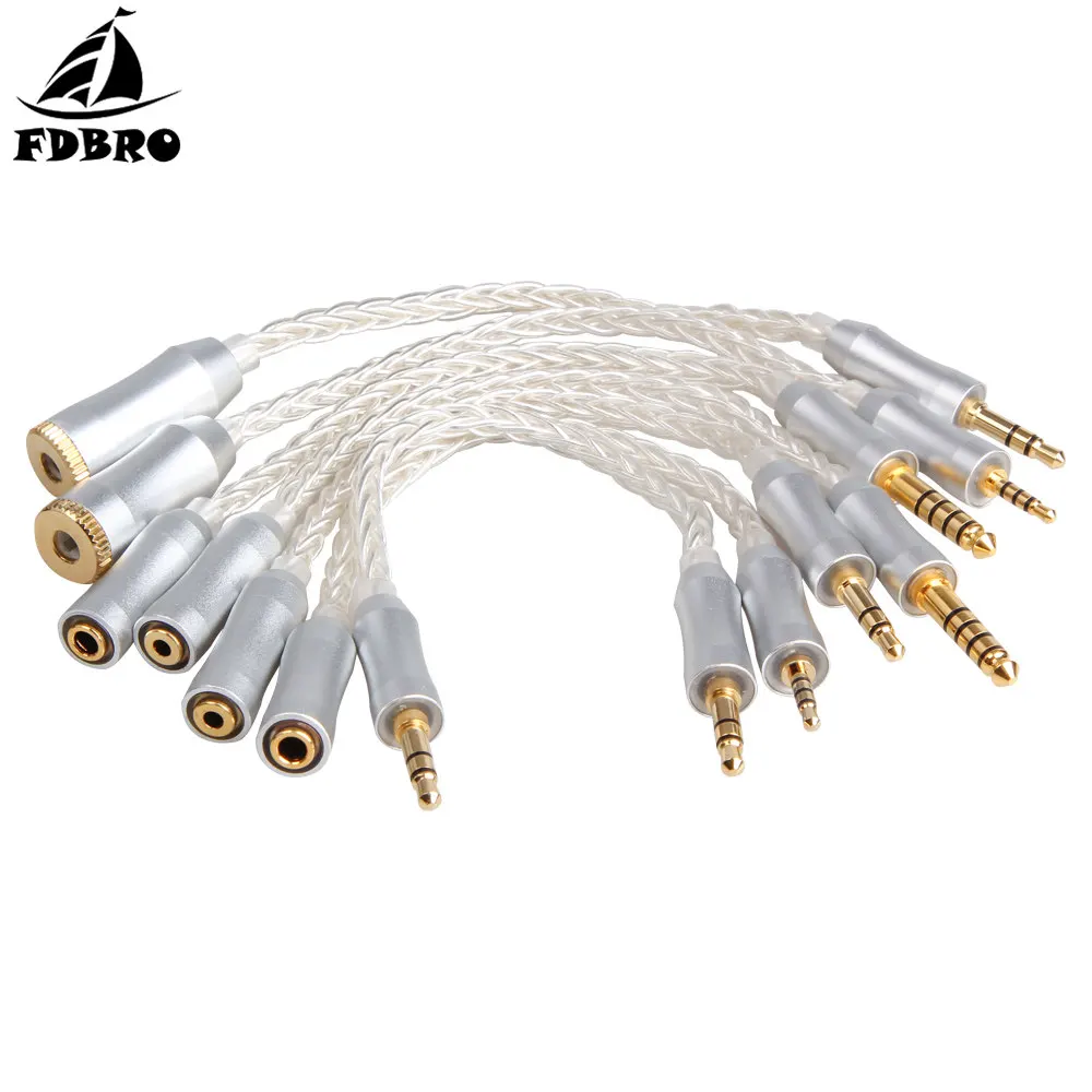 FDBRO 8 Core Silver Pokovovanie Medený Kábel 2.5/3.5/4.4 mm MaleTo 2.5/3.5/4.4 mm Žena Vyvážené Konverzie Audio Kábel Slúchadlo Drôt