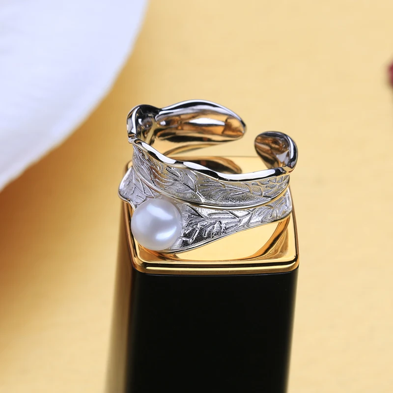 FENASY 925 Sterling Silver Ring Prírodné Sladkovodné Perly Prstene Pre Ženy, Striebornej A Zlatej Farby Žena Luxusný Prsteň Veľkoobchod