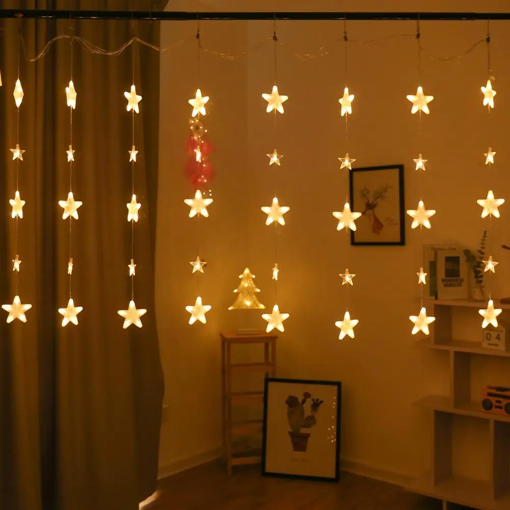 FENGRISE Snowflake Moon Star LED Záves Svetlo Veselé Vianočné Dekorácie pre Domov Natal 2020 Vianočné Darčeky Šťastný Nový Rok 2021