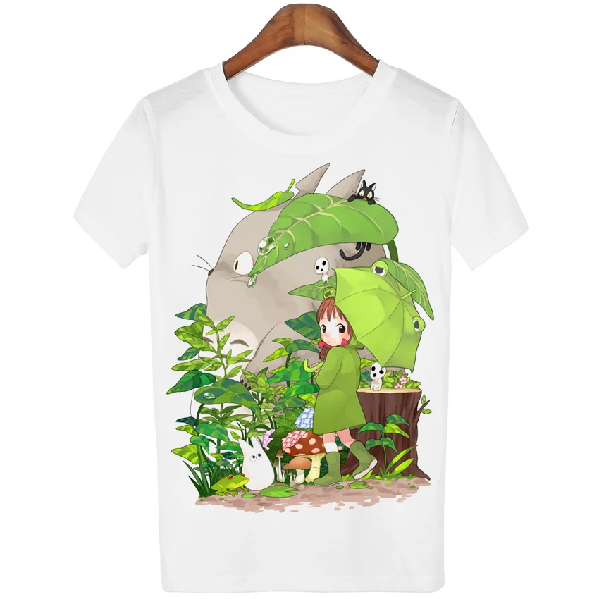Fevengetoll Bežné T-shirt Ženy Tričko Harajuku Totoro Tlač Camisetas Mujer Topy o-neck tričko Roztomilý Tees Femme WMT83