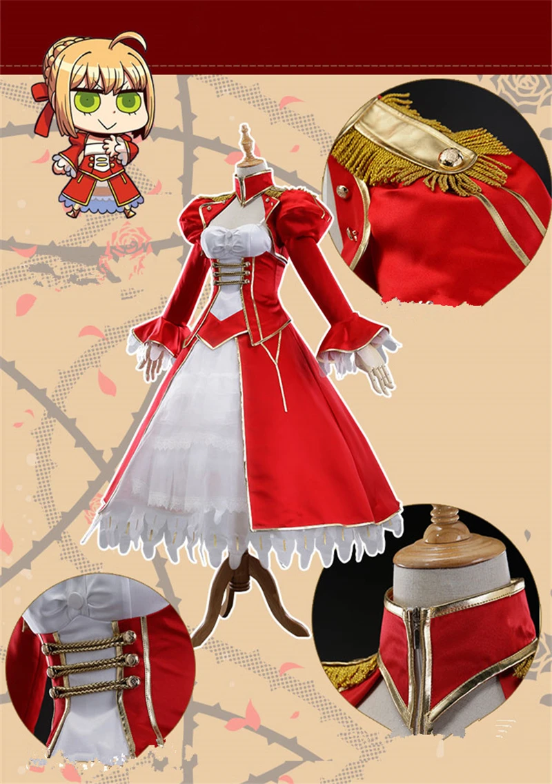 FGO Osud/EXTRA Cosplay Červená Saber Artoria Pendragon Nero Cosplay Kostým Červená Vianočné Šaty, Kostýmy