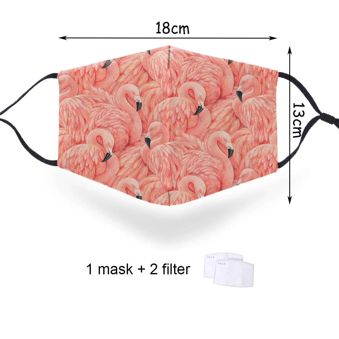 Flamingo 3D Tlač Prachotesný Masku na Tvár PM2.5 Umývateľný Polyester Masky Priedušná Muž Proti Oparu Úst Utlmiť s 2 Filtre, Masky