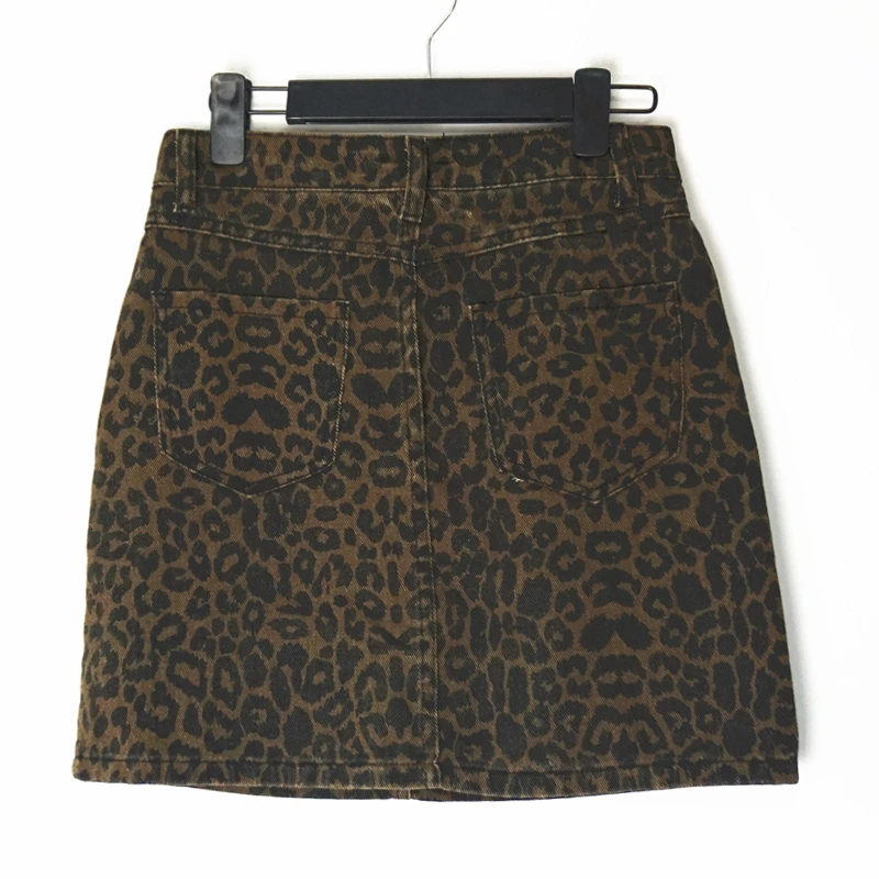 Flectit Hnedé Leopard Denim Sukne S Vysokým Pásom Džínsy Ceruzka Mini Sukne Ženy Sexy Klubu Nosiť Saia