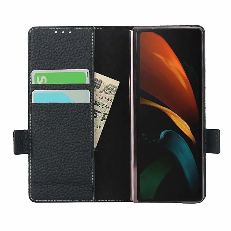 Flip Originálne Kožené puzdro Liči Vzor Business Skladacia Kryt Pre Samsung Galaxy Z Fold 2 W21 5G KS1029
