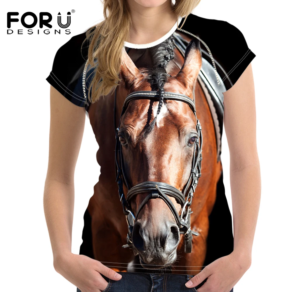 FORUDESIGNS Cool 3D Zvierat Crazy Horse Tlač Ženy Letné Tričká Módne O Krk Krátke Rukáv Top Tee Oblečenie Fitness T-shirts