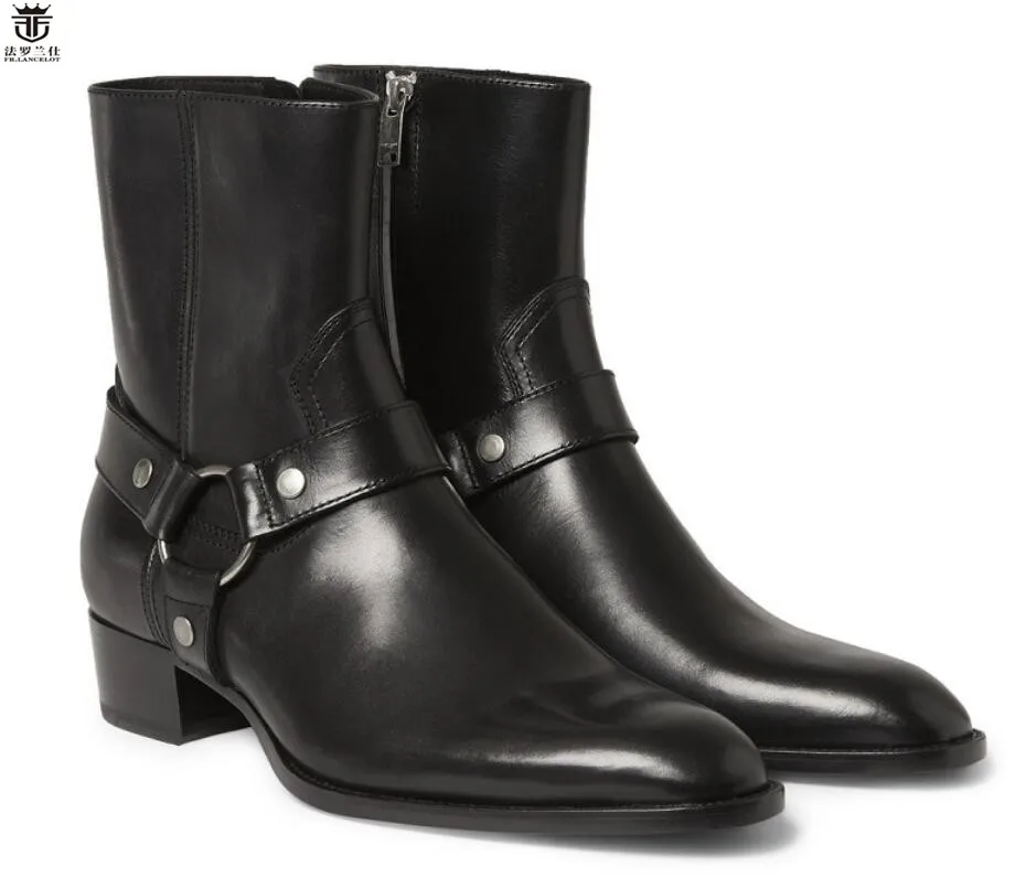 FR.LANCELOT 2020 Chelsea boots muži čierne kožené topánky kovové reálnom Kožené členkové topánky vysokej top zip až mužov topánky