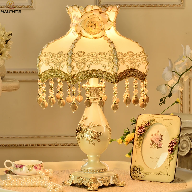 Francúzsky rustikálny živice stôl ľahké textílie tienidlo princezná izba deco stolové lampy lamparas dormitorio Spálňa svietidlá